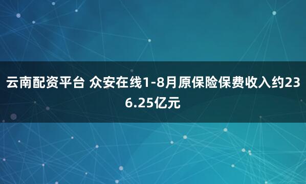 云南配资平台 众安在线1-8月原保险保费收入约236.25亿元